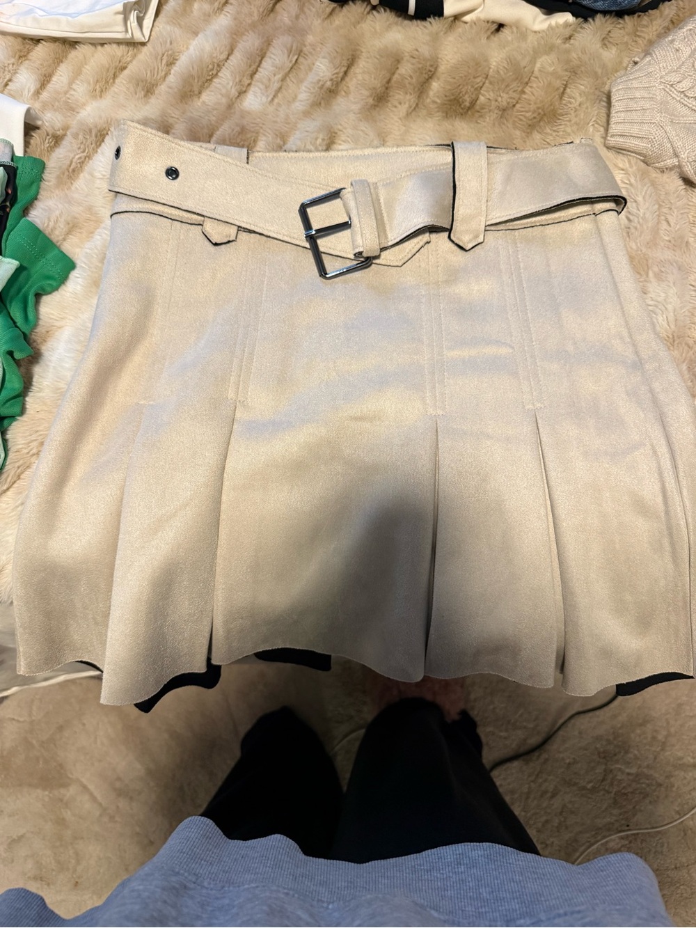 Zara Beige Pleated Mini Skirt with Belt